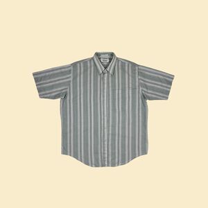 80s XL mens short sleeve striped shirt by Impact, vintage blue & grey 1980s top